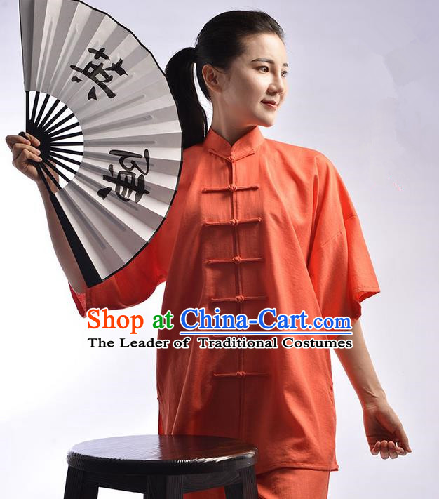 Traditional Chinese Top Linen Kung Fu Costume Martial Arts Kung Fu Training Uniform Tang Suit Gongfu Shaolin Wushu Clothing Tai Chi Taiji Teacher Suits Uniforms for Women