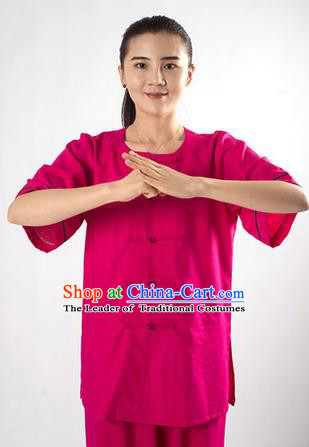 Traditional Chinese Fine Linen Kung Fu Costume Martial Arts Kung Fu Training Uniform Tang Suit Gongfu Shaolin Wushu Clothing Tai Chi Taiji Teacher Suits Uniforms for Women