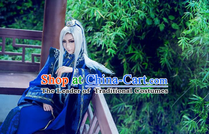 Chinese Ancient Cosplay Costumes, Chinese Traditional Embroidered Royal Prince Clothes, Ancient Chinese Cosplay Swordsman Knight Satin Costume Complete Set For Men