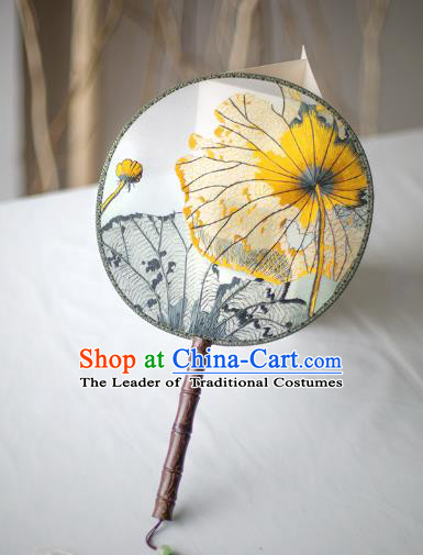 Traditional Chinese Palace Lady Accessories Hanfu Embroidered Flowers Fans, Asian China Ancient Round Fan for Women