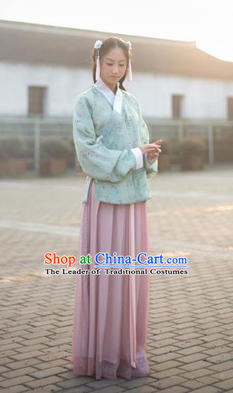 Traditional Chinese Ming Dynasty Young Lady Embroidered Costume Blouse and Skirt, Asian China Ancient Hanfu Clothing for Women
