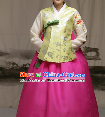 Traditional Korean Costumes Imperial Palace Lady Wedding Green Blouse and Pink Dress, Asian Korea Hanbok Court Bride Embroidered Clothing for Women