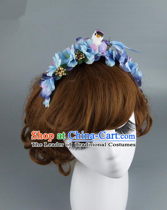 Top Grade Handmade Exaggerate Hair Accessories Model Show Purple Flowers Hair Clasp, Baroque Style Bride Deluxe Headwear for Women