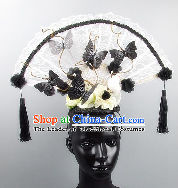 Traditional Handmade Chinese Ancient Hair Accessories, Qin Dynasty Queen Hat White Lace Headwear Hair Fascinators Tuinga for Women