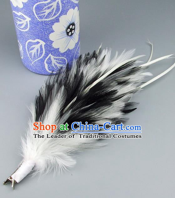 Top Grade Handmade Classical Hair Accessories Princess Black Feather Bobby Pin, Baroque Style Wedding Bride Hair Claw for Women