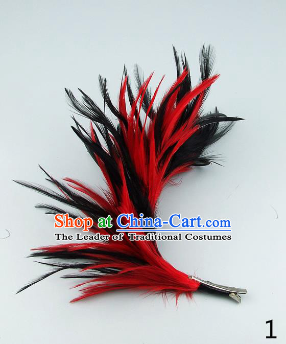 Top Grade Handmade Latin Dance Hair Accessories Red Feather Hair Claw, Baroque Style Wedding Bride Hair Stick for Women
