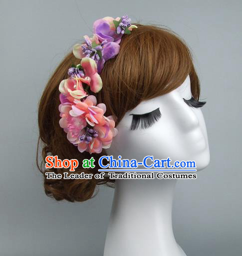 Top Grade Handmade Wedding Hair Accessories Pink Flowers Hair Clasp, Baroque Style Bride Headwear for Women