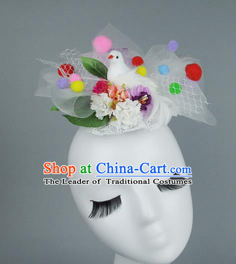 Asian Fancy Ball Flowers Hair Accessories Model Show Headdress, Halloween Ceremonial Occasions Miami Deluxe Headwear