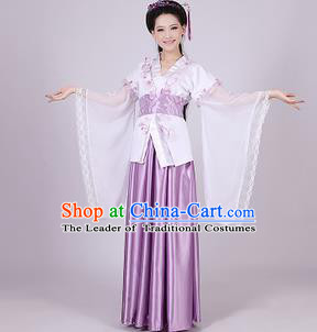 Asian China Ancient Han Dynasty Palace Lady Costume, Traditional Chinese Princess Hanfu Embroidered Purple Dress Clothing for Women