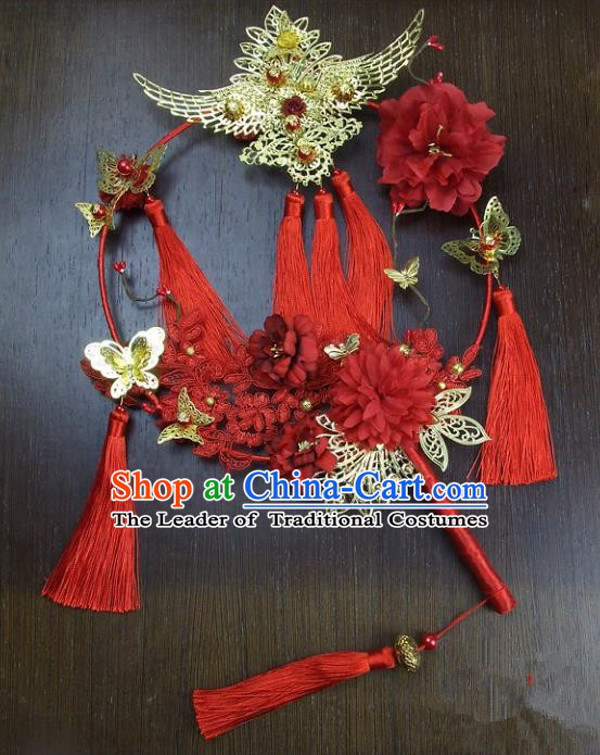 Traditional Handmade Chinese Ancient Wedding Xiuhe Suit Round Fans, Hanfu Palace Lady Bride Mandarin Fans for Women