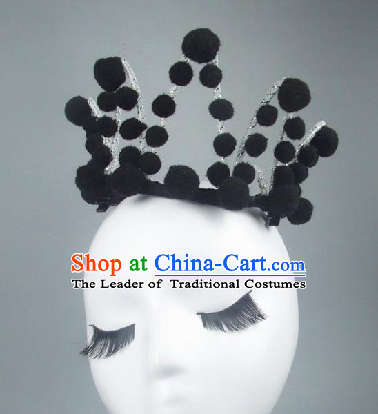 Handmade Halloween Fancy Ball Hair Accessories Black Royal Crown Headwear, Ceremonial Occasions Miami Model Show Headdress