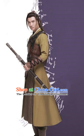 Traditional Chinese Qin Dynasty Kawaler Embroidered Costume, Asian China Ancient Swordsman Clothing for Men