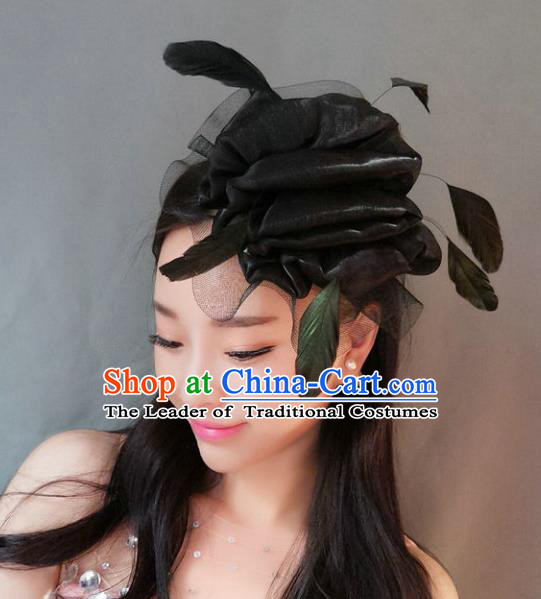 Handmade Baroque Hair Accessories Model Show Black Feather Hair Stick, Bride Ceremonial Occasions Headwear for Women