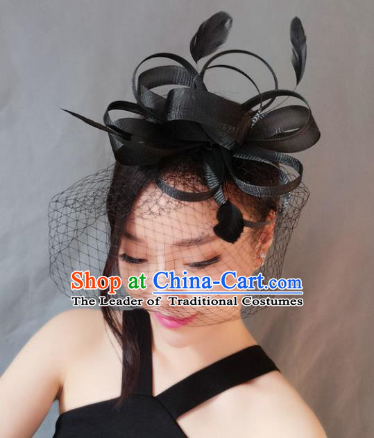 Handmade Baroque Hair Accessories Model Show Black Veil Hair Stick, Bride Ceremonial Occasions Headwear for Women