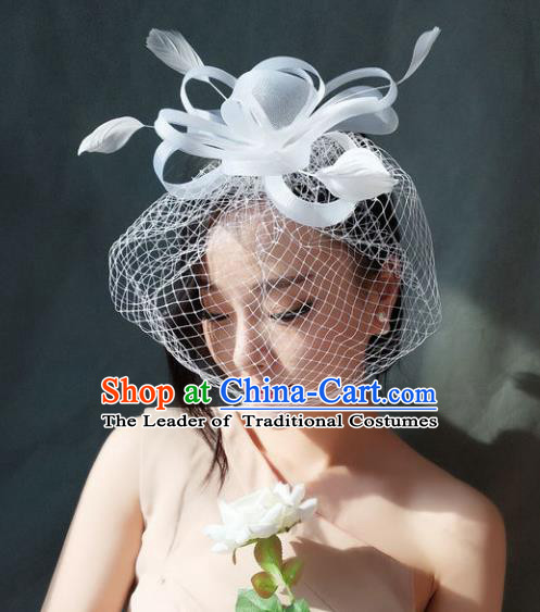 Handmade Baroque Hair Accessories Model Show White Veil Hair Stick, Bride Ceremonial Occasions Headwear for Women