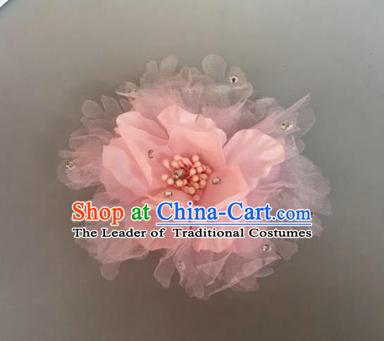 Handmade Baroque Hair Accessories Model Show Pink Flowers Hair Stick, Bride Ceremonial Occasions Headwear for Women
