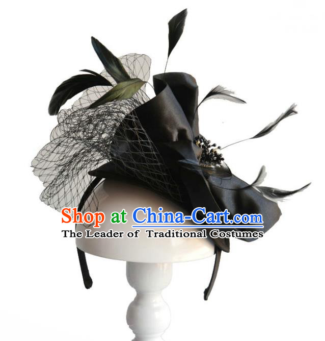 Handmade Baroque Hair Accessories Black Feather Hair Clasp, Bride Ceremonial Occasions Headwear for Women