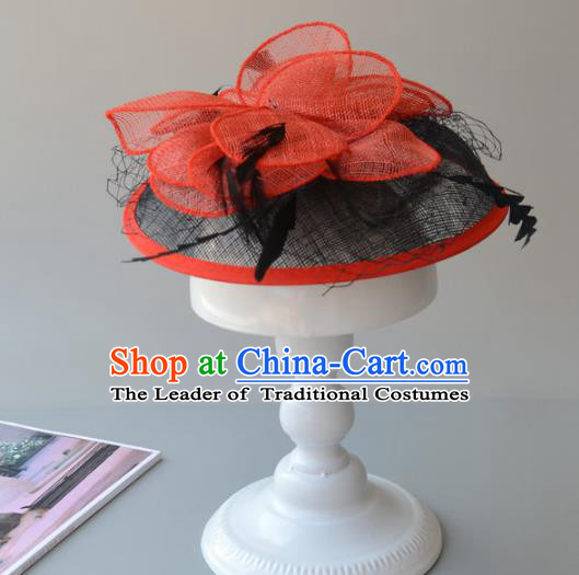 Top Grade Handmade Wedding Hair Accessories Red Veil Headwear, Baroque Style Halloween Flowers Top Hat for Women