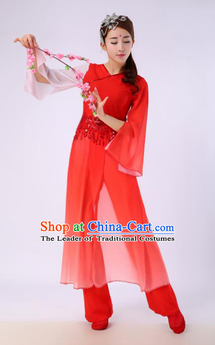 Traditional Chinese Yangge Fan Dance Embroidered Costume, Folk Dance Red Uniform Classical Dance Clothing for Women