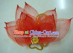 Top Grade Handmade Chinese Folk Dance Hair Accessories, China Yangge Fan Dance Red Flower Headwear for Women