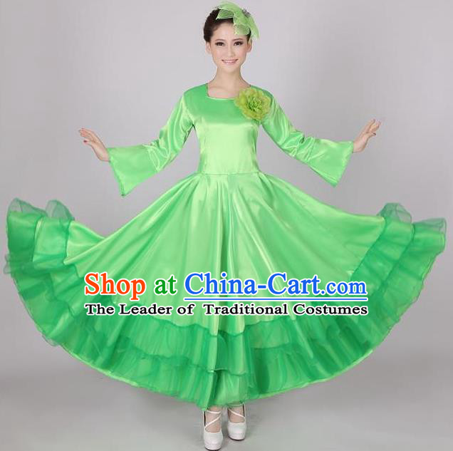 Top Grade Modern Dance Chorus Costume, Female Opening Dance Big Swing Green Dress for Women