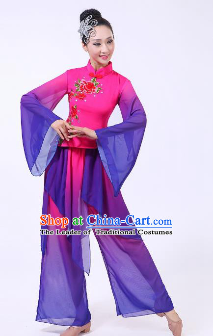 Traditional Chinese Yangge Dance Purple Costume, Folk Fan Dance Uniform Classical Umbrella Dance Clothing for Women