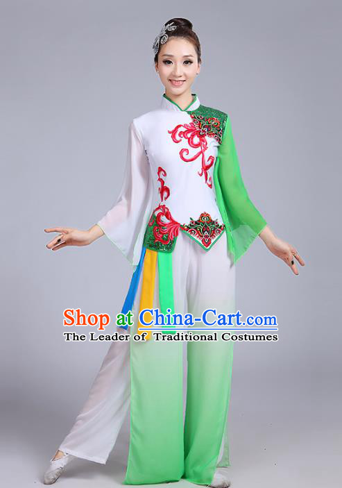 Traditional Chinese Classical Yanko Dance Embroidered Green Costume, Folk Yangge Dance Uniform Drum Dance Clothing for Women