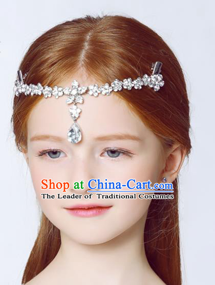 Handmade Children Hair Accessories Crystal Hair Stick, Princess Halloween Model Show Forehead Ornament Headwear for Kids