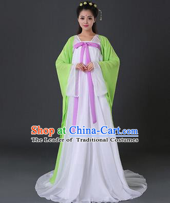 Asian China Ancient Tang Dynasty Palace Lady Costume, Traditional Chinese Princess Hanfu Embroidered Green Dress Clothing for Women