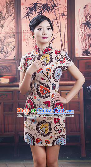 Traditional Ancient Chinese Republic of China Cheongsam, Asian Chinese Chirpaur Short Qipao Dress Clothing for Women