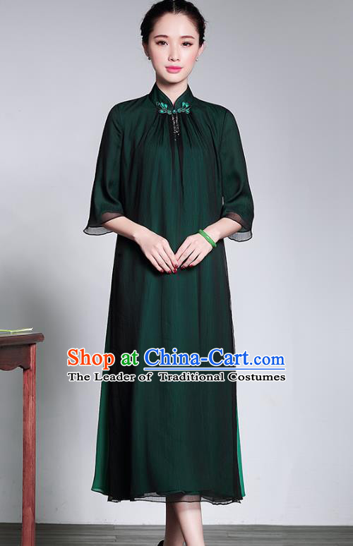 Traditional Chinese National Costume Elegant Hanfu Green Cheongsam Dress, China Tang Suit Plated Buttons Chirpaur Dress for Women