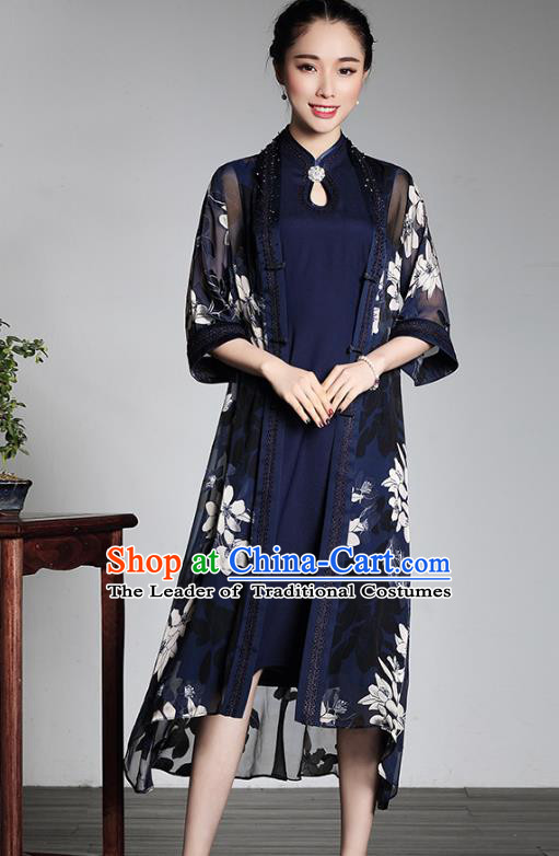 Traditional Chinese National Costume Elegant Hanfu Plated Buttons Coat and Dress, China Tang Suit Cheongsam for Women
