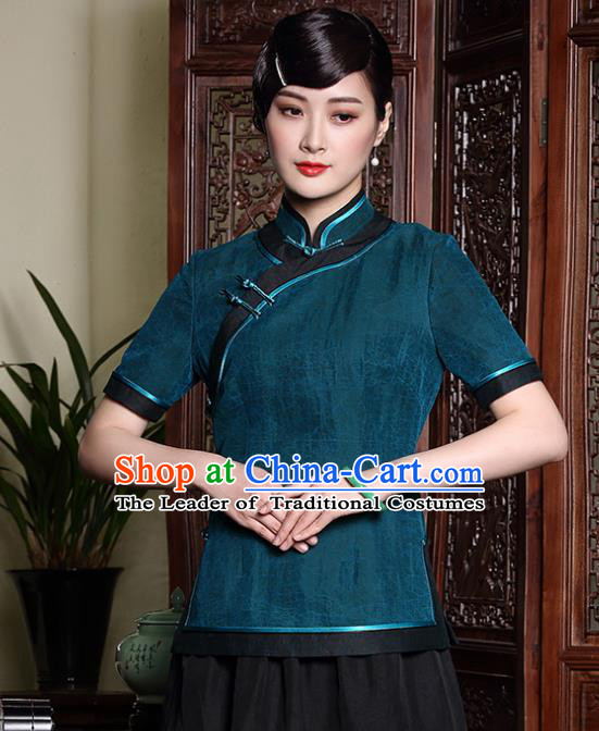 Traditional Chinese National Costume Elegant Hanfu Plated Button Green Silk Shirt, China Tang Suit Upper Outer Garment Cheongsam Blouse for Women