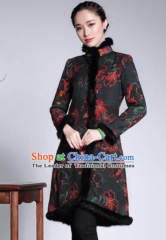 Traditional Chinese National Costume Elegant Hanfu Cotton-padded Coat, China Tang Suit Plated Buttons Chirpaur Dust Coat for Women
