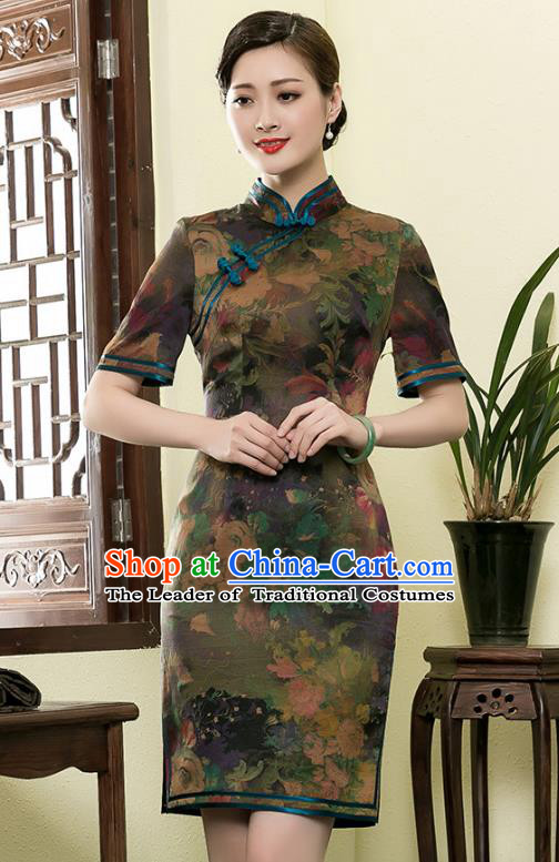 Traditional Chinese National Costume Elegant Hanfu Silk Qipao Dress, China Tang Suit Plated Buttons Cheongsam for Women