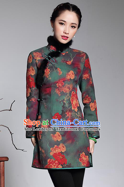 Traditional Chinese National Costume Elegant Hanfu Printing Qipao Jacket, China Tang Suit Plated Buttons Cheongsam Coat for Women