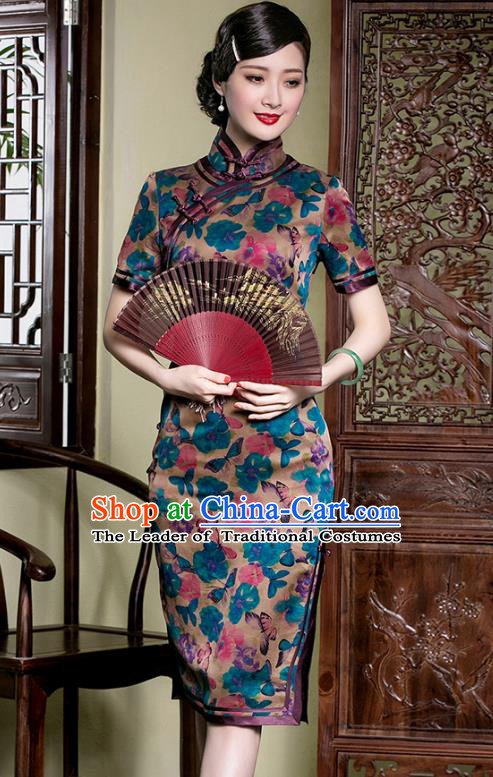 Traditional Chinese National Costume Plated Buttons Qipao, China Tang Suit Chirpaur Dress Silk Cheongsam for Women