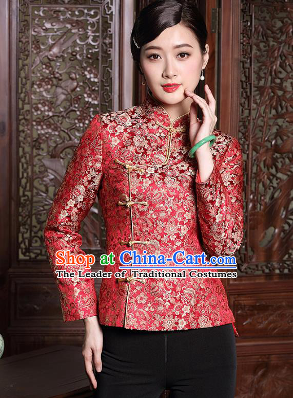 Traditional Chinese National Costume Plated Buttons Red Qipao Jacket, Top Grade Tang Suit Coat Cheongsam Upper Outer Garment for Women