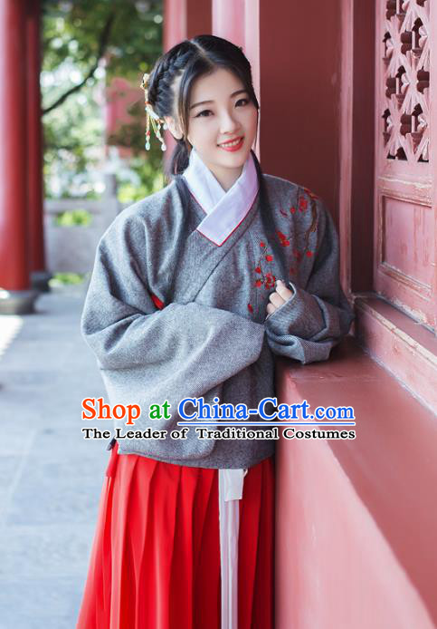 Asian China Ming Dynasty Princess Costume Blouse and Skirt, Traditional Chinese Ancient Embroidered Hanfu Clothing for Women