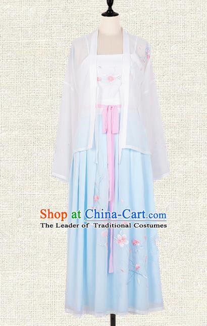 Asian China Tang Dynasty Palace Lady Embroidered Peach Blossom Costume, Traditional Ancient Chinese Elegant Hanfu Imperial Princess Clothing for Women