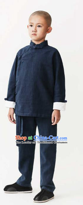 Asian China National Costume Linen Kung Fu Costume Martial Arts Clothing, Traditional Chinese Tang Suit Clothing for Kids
