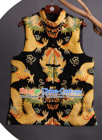 Asian China National Costume Embroidered Vest, Traditional Chinese Tang Suit Plated Buttons Embroidery Dragons Waistcoat Clothing for Men