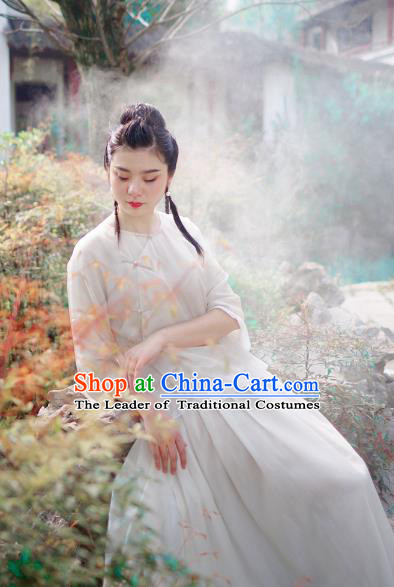 Asian China National Costume Beige Silk Hanfu Qipao Shirts Upper Outer Garment, Traditional Chinese Tang Suit Cheongsam Blouse for Women