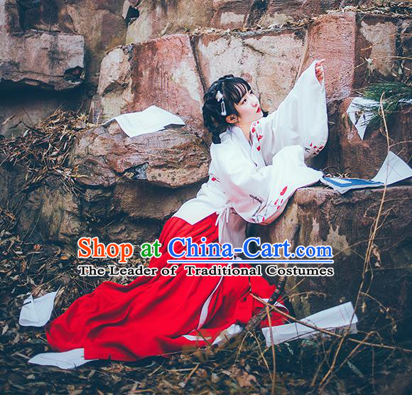 Asian China Ming Dynasty Young Lady Embroidered Blouse and Skirt, Traditional Ancient Chinese Princess Elegant Hanfu Clothing for Women