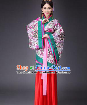 Asian China Ancient Han Dynasty Palace Lady Costume, Traditional Chinese Hanfu Embroidered Curve Bottom Clothing for Women
