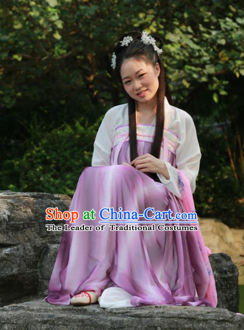 Traditional Ancient Chinese Princess Hanfu Costume, Asian China Tang Dynasty Palace Lady Purple Dress Clothing for Women