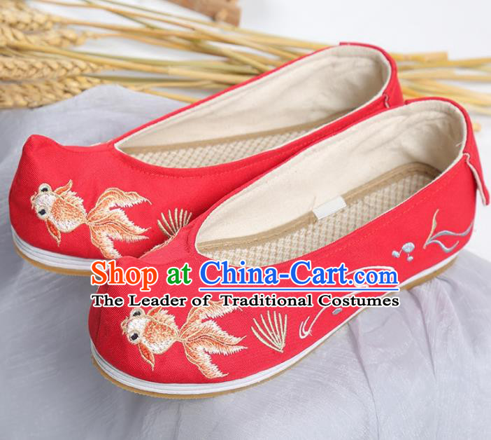 Traditional Ancient Chinese Palace Lady Hanfu Embroidered Red Shoes Bow Shoes, Asian China Princess Blood Stained Shoes for Women