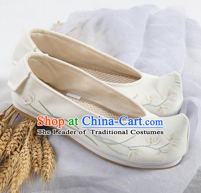 Traditional Ancient Chinese Palace Lady Hanfu Embroidered Orchid Shoes Bow Shoes, Asian China Princess Blood Stained Shoes for Women