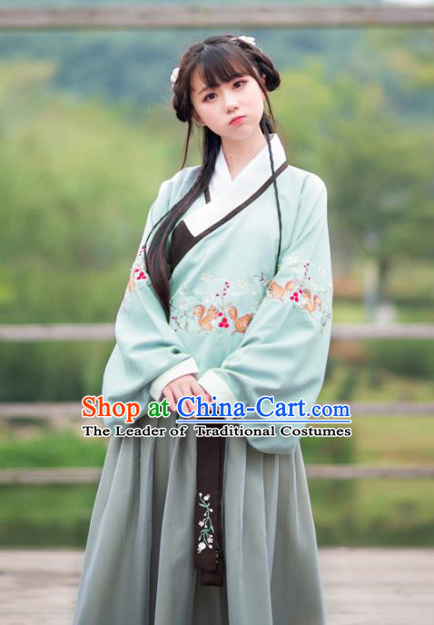 Traditional Ancient Chinese Palace Lady Hanfu Costume Embroidered Blouse and Skirt, Asian China Ming Dynasty Imperial Princess Clothing for Women