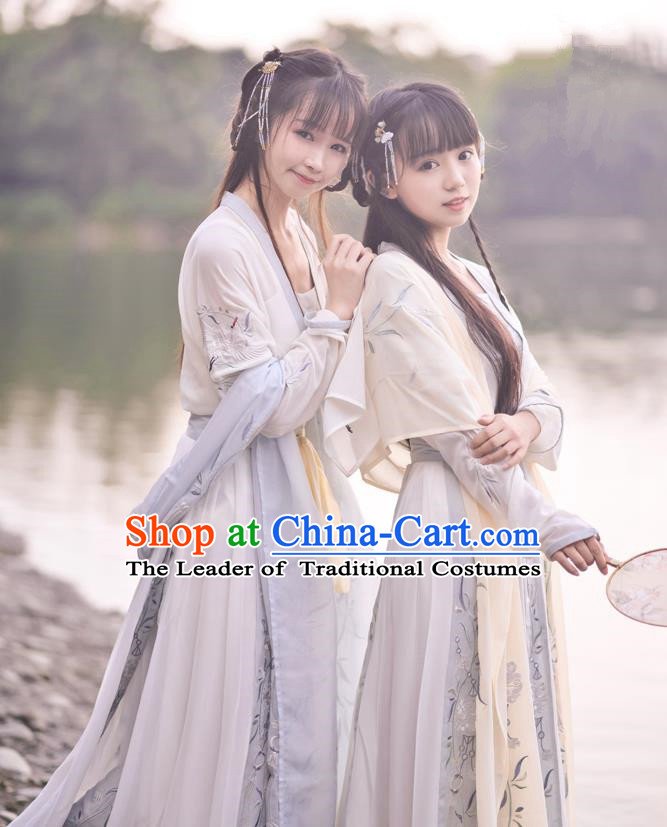 Traditional Ancient Chinese Young Lady Embroidered Costume Blouse and Skirt, Asian China Tang Dynasty Princess Hanfu Clothing for Women